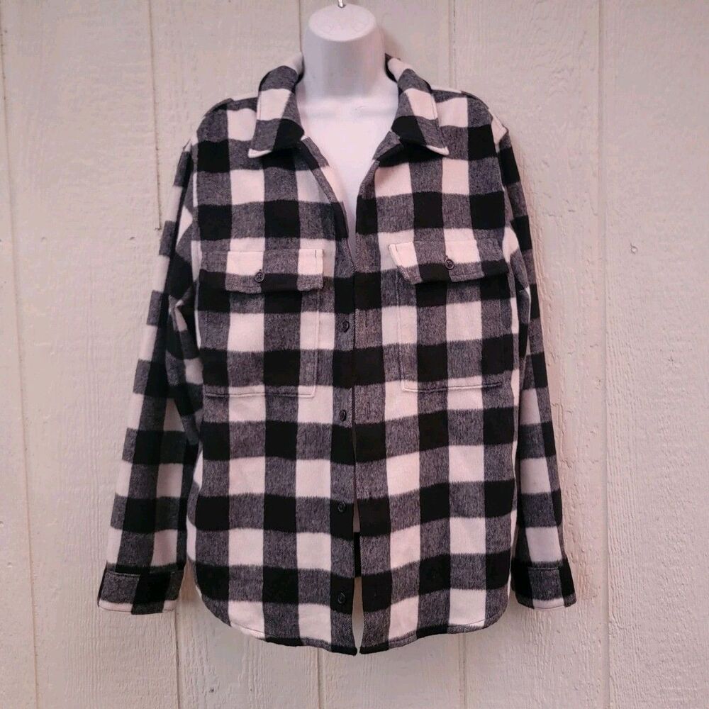 GAP Plaid Wool Blend Shirt Jacket Mens M Blk/wht Shacket Fisherman Grunge